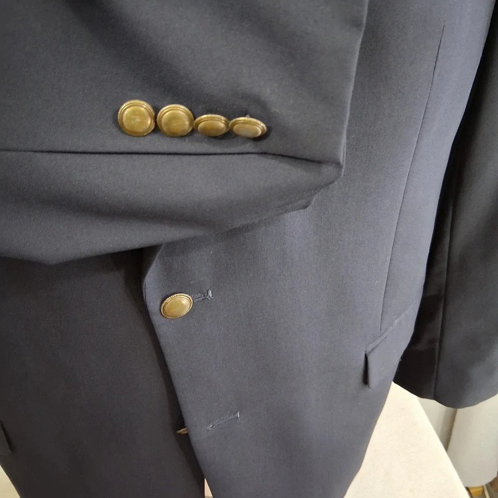 Charing Cross Blue Blazer Mens 44L Navy Pure Wool Gold Crest Buttons Single Vent